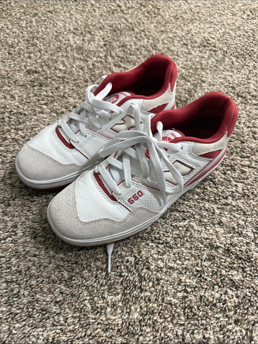 New Balance 550 White and Red Low-Top Sneakers
